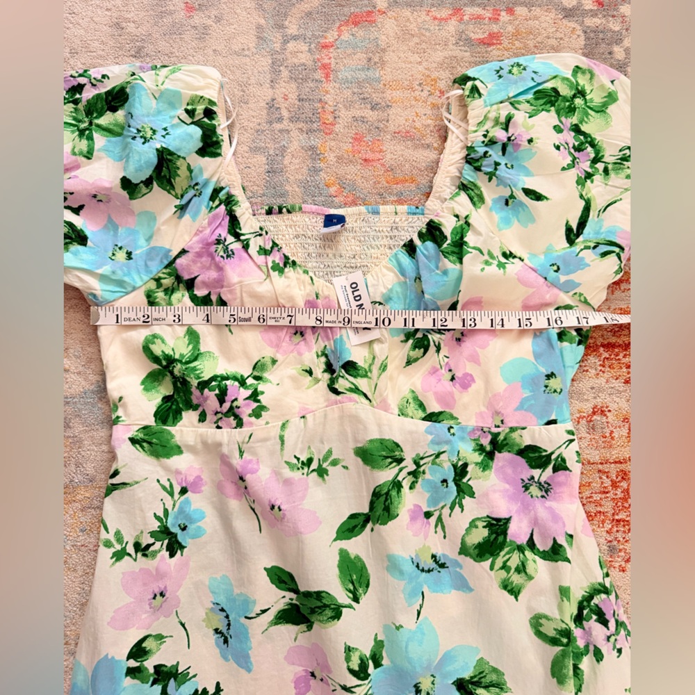 NWT Old‎ Navy Womens Ivory Green Purple Floral Puff Sleeve Mini Dress MEDIUM - Picture 11 of 14
